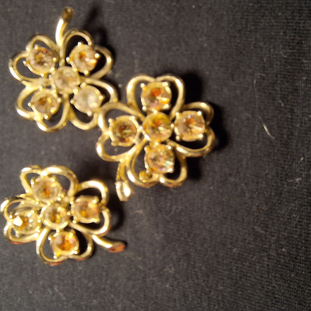 Gold Floral Earrings with Gem Accents